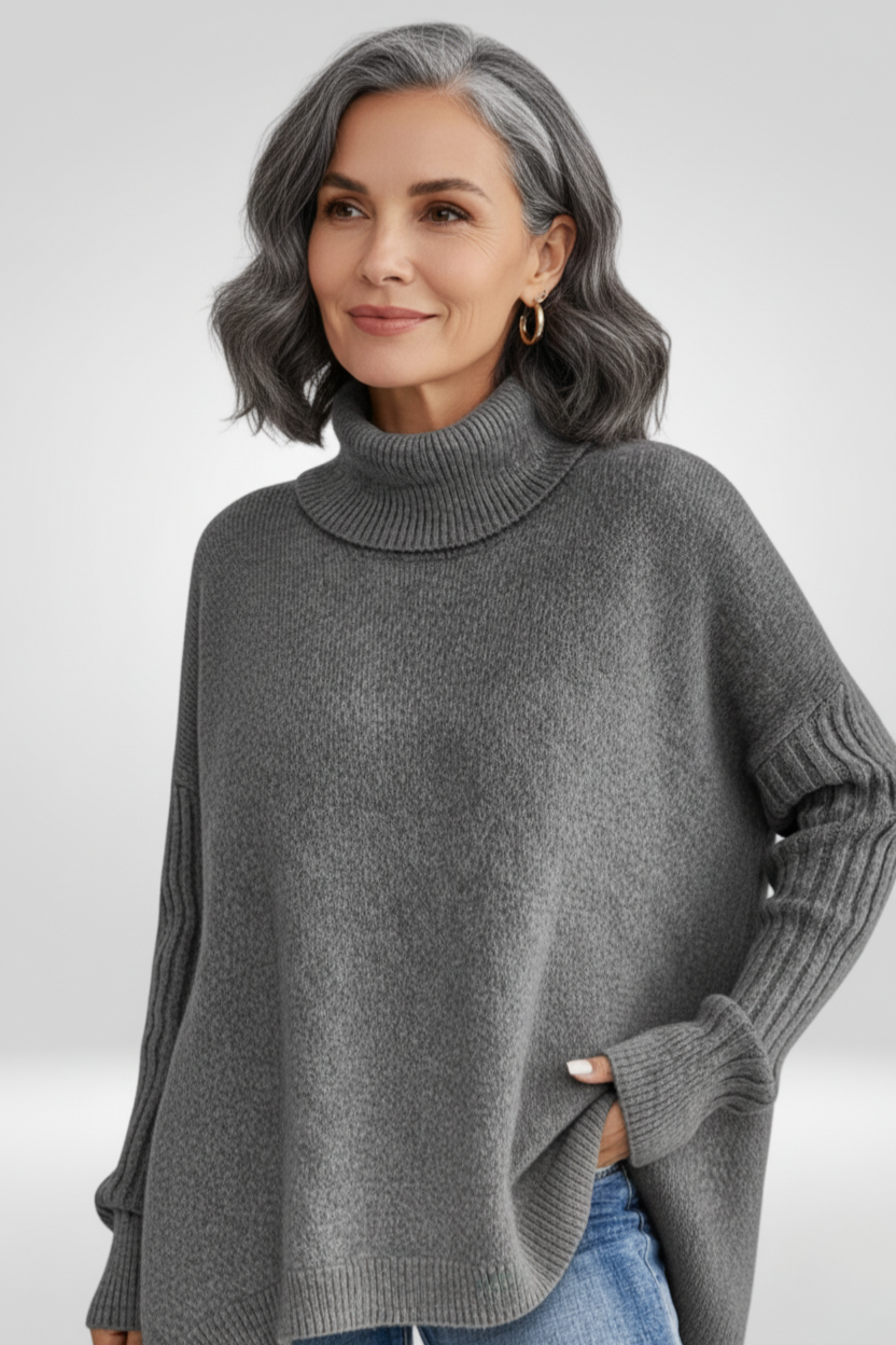 Romara | Women's Oversized Turtleneck Sweater - Beige - Image 10