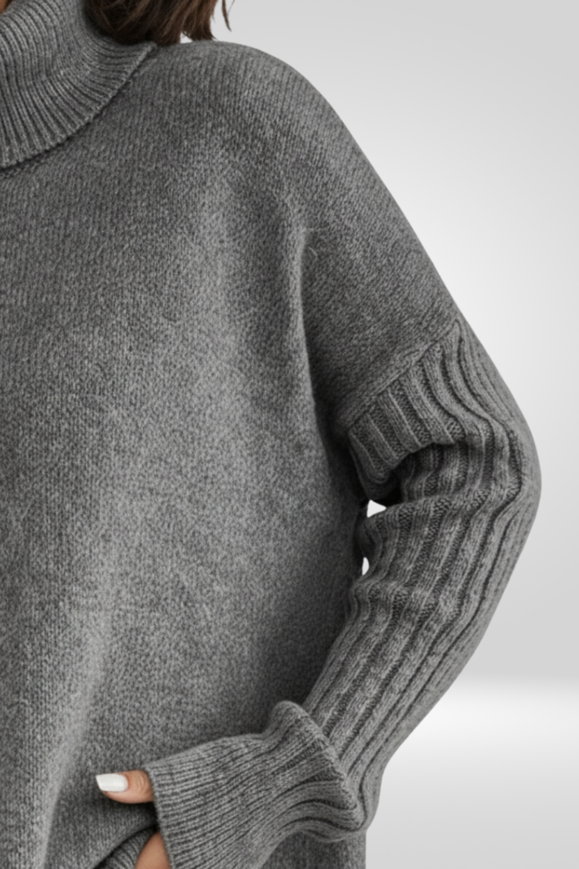 Romara | Women's Oversized Turtleneck Sweater - Beige - Image 13