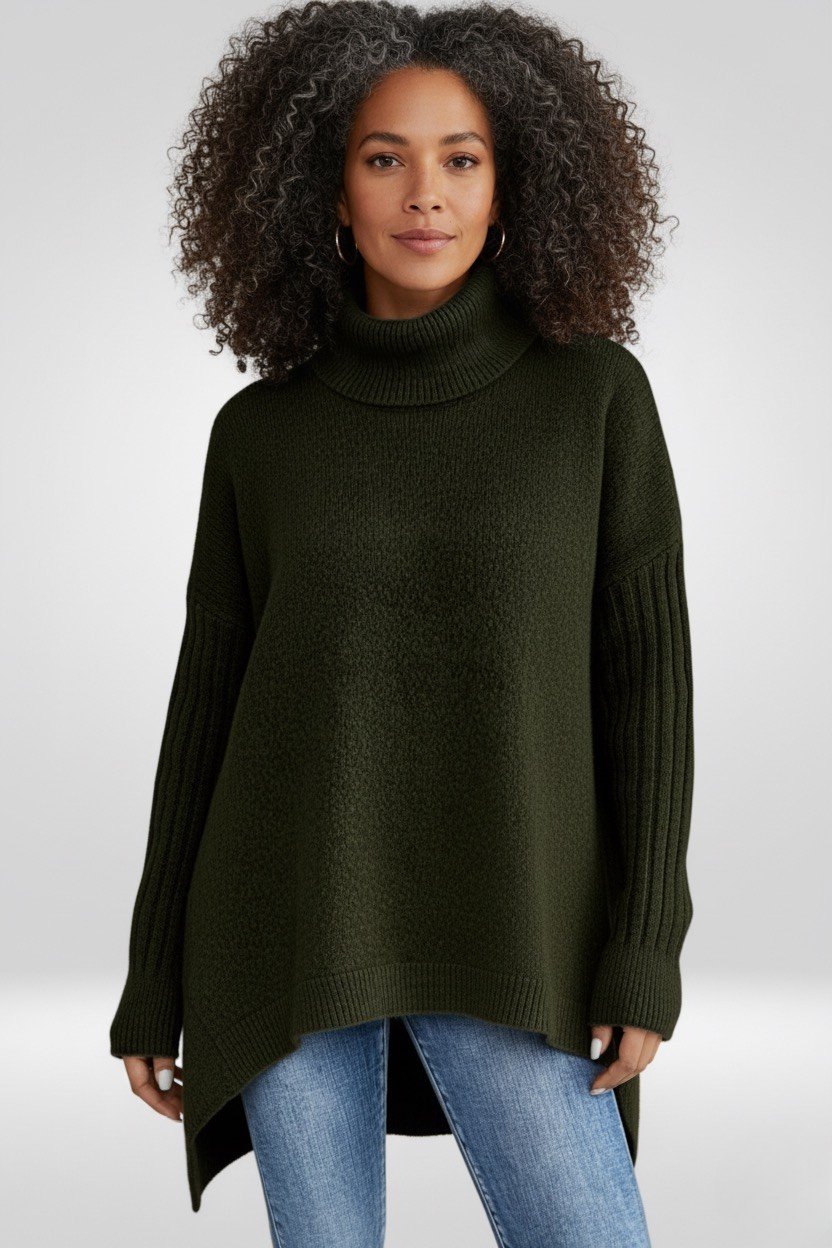 Romara | Women's Oversized Turtleneck Sweater - Beige - Image 14