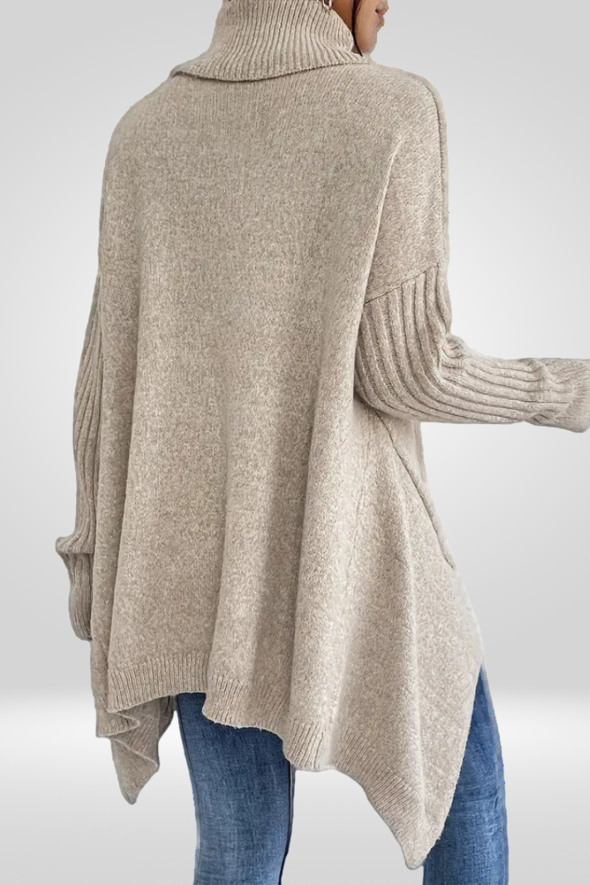 Romara | Women's Oversized Turtleneck Sweater - Beige - Image 3