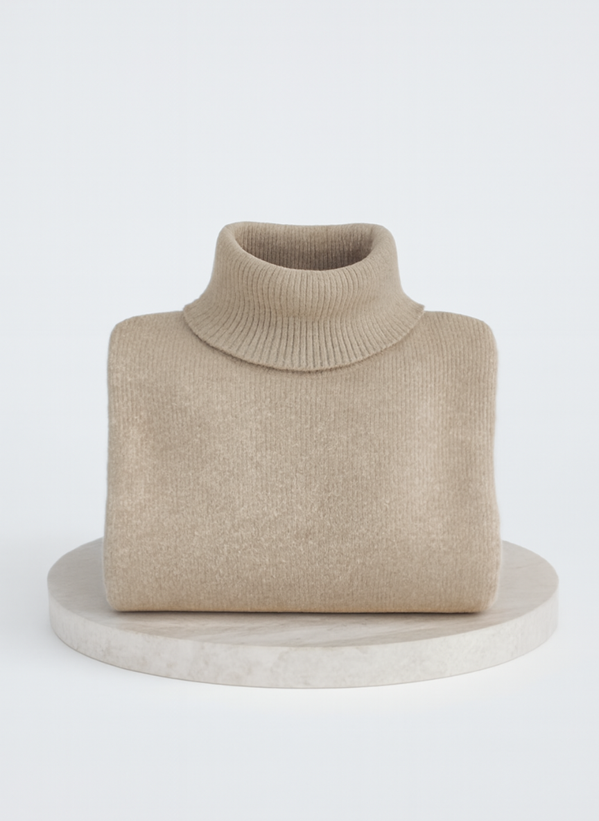 Romara | Women's Oversized Turtleneck Sweater - Beige - Image 4