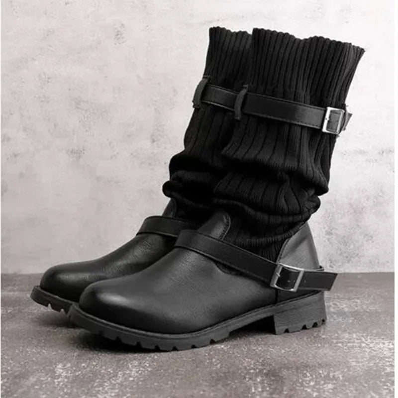 Rowena | Women's Winter Boots with Slouch Knit Shaft - Taupe - Image 2