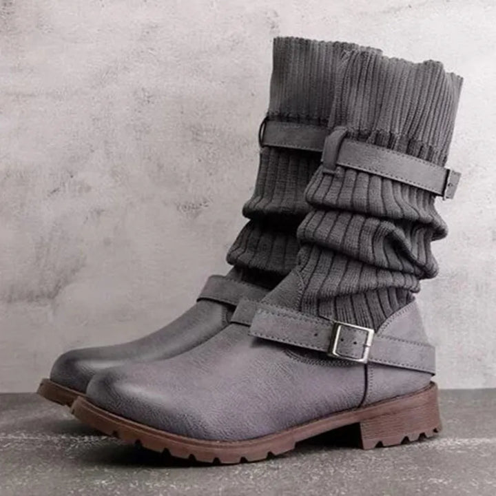 Rowena | Women's Winter Boots with Slouch Knit Shaft - Taupe - Image 3