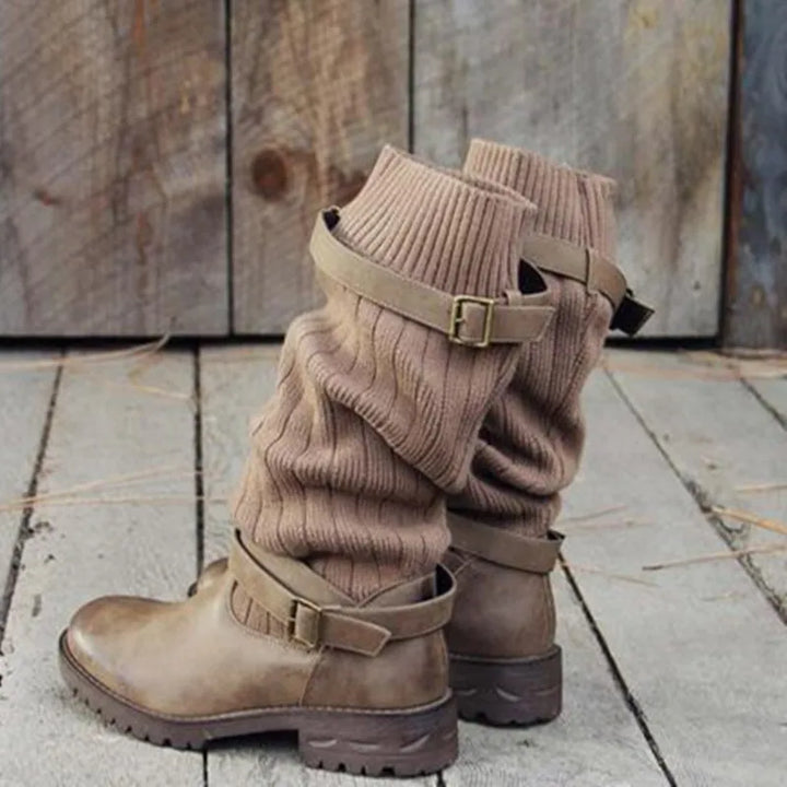 Rowena | Women's Winter Boots with Slouch Knit Shaft - Taupe - Image 5