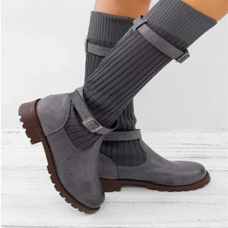 Rowena | Women's Winter Boots with Slouch Knit Shaft - Taupe - Image 6
