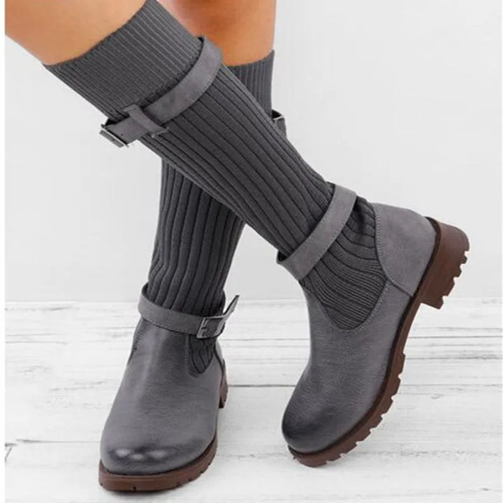 Rowena | Women's Winter Boots with Slouch Knit Shaft - Taupe - Image 7