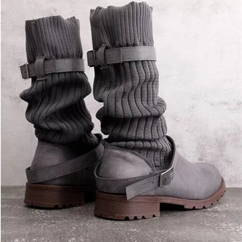 Rowena | Women's Winter Boots with Slouch Knit Shaft - Taupe - Image 8