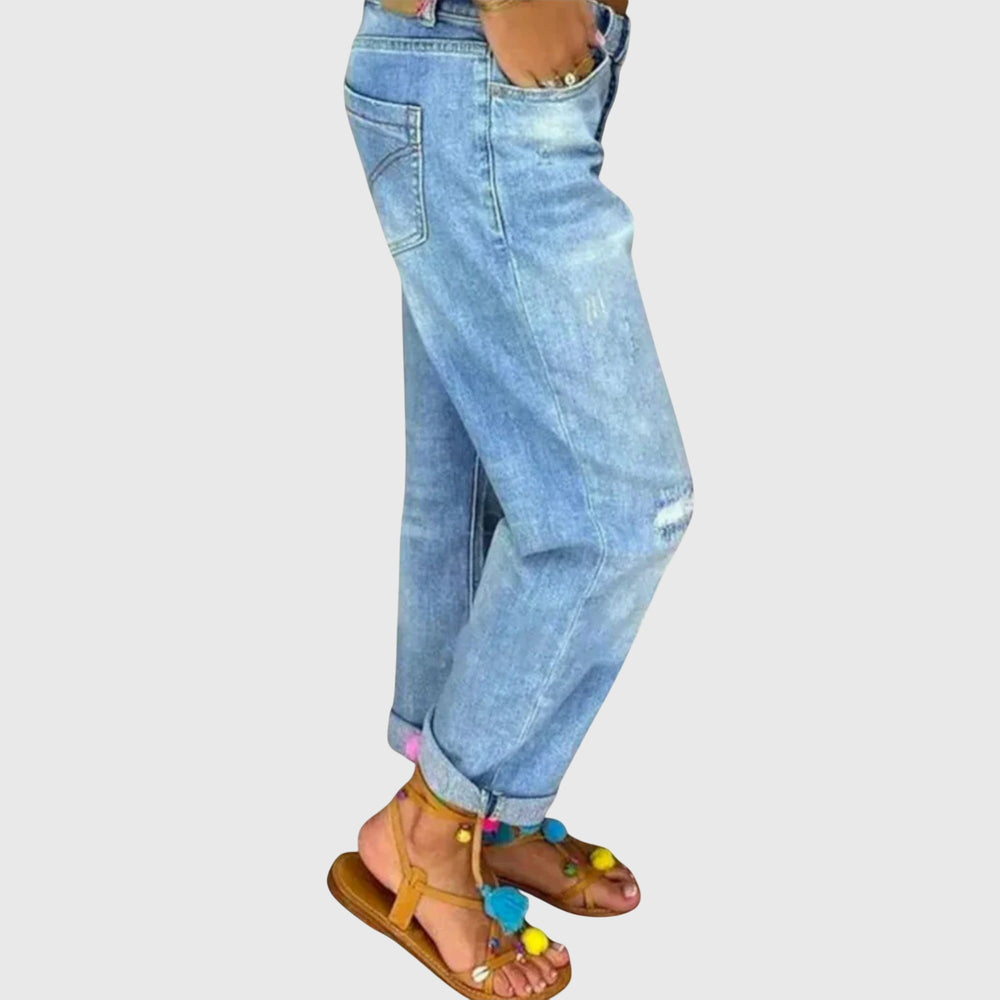 Sable | Women's High Waist Distressed Boyfriend Jeans - Light Blue - Image 2