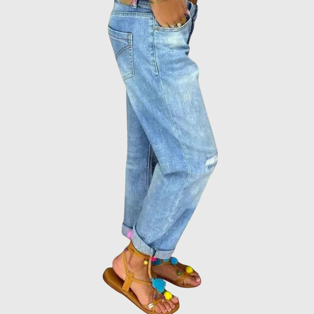 Sable | Women's High Waist Distressed Boyfriend Jeans - Light Blue - Image 2