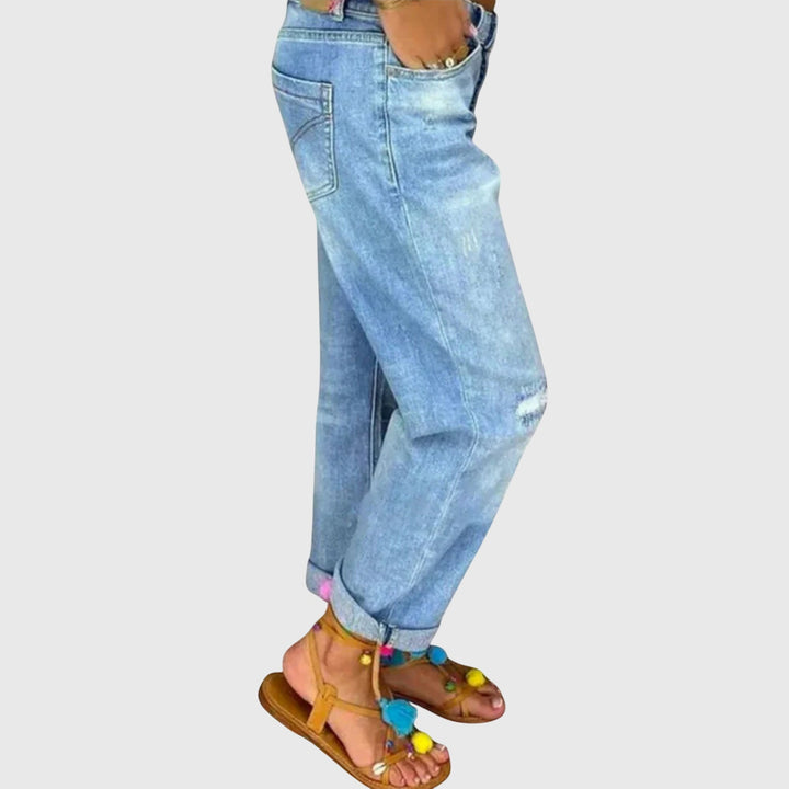 Sable | Women's High Waist Distressed Boyfriend Jeans - Light Blue - Image 2