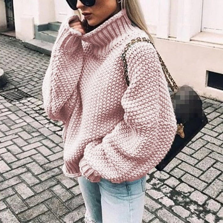 Serafina | Women's Oversized Chunky Knit Turtleneck Sweater - Beige - Image 2