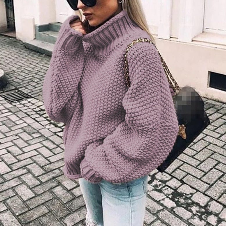 Serafina | Women's Oversized Chunky Knit Turtleneck Sweater - Beige - Image 4