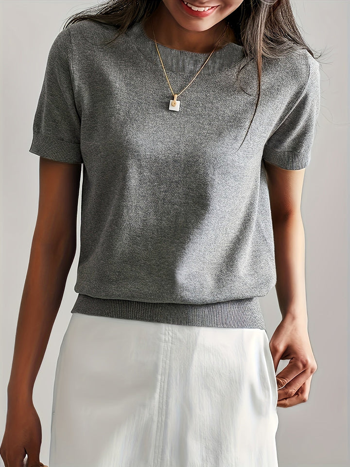Serenity | Women's Short Sleeve Knit Sweater - Grey - Image 6