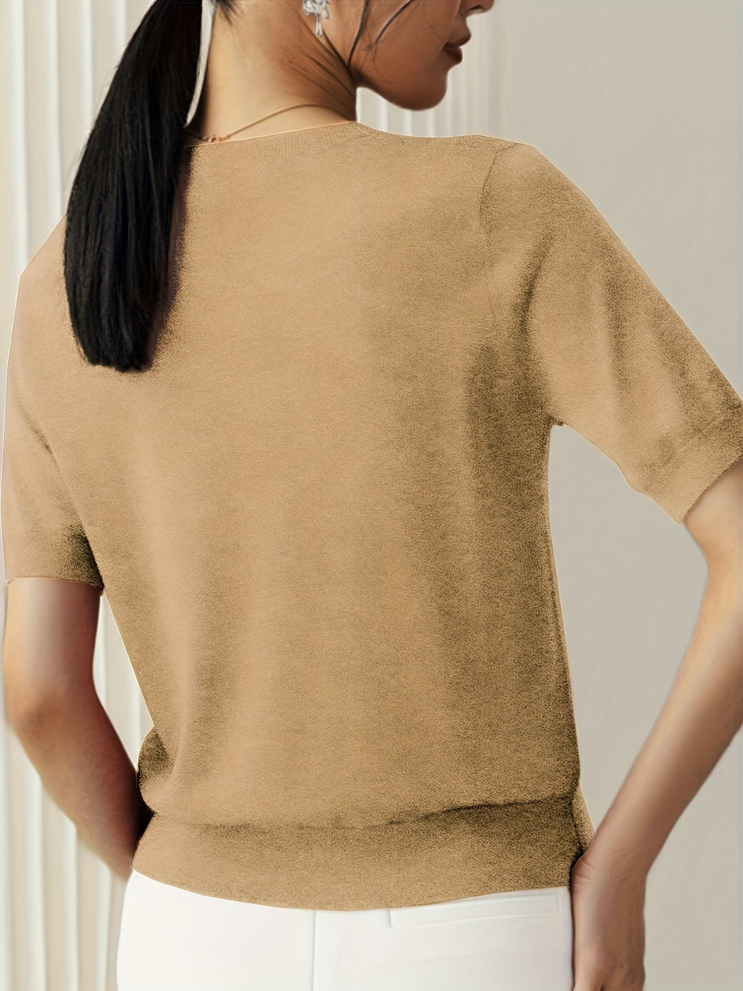 Serenity | Women's Short Sleeve Knit Sweater - Grey - Image 7