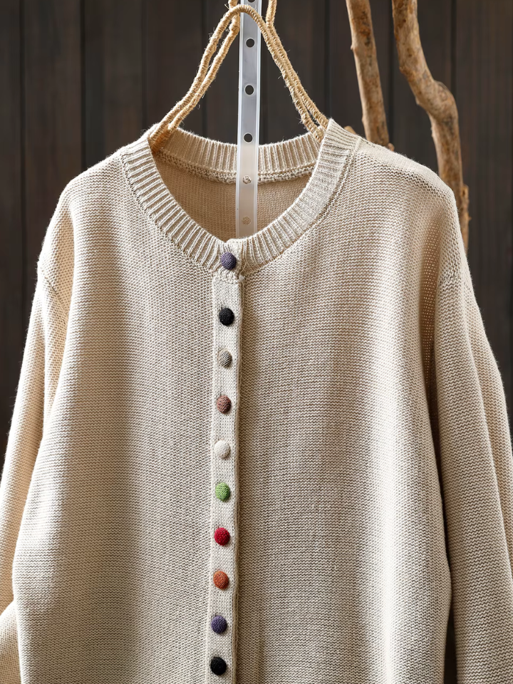 Solène | Women's Relaxed Fit Button-Up Cardigan - Cream - Image 3