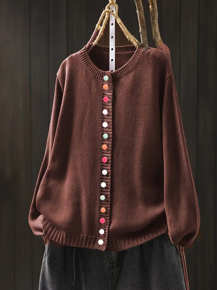 Solène | Women's Relaxed Fit Button-Up Cardigan - Cream - Image 7