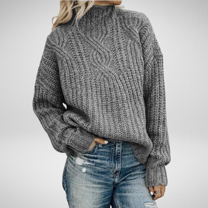 Solvay | Women's Cable-Knit Pullover Sweater - Grey - Image 1