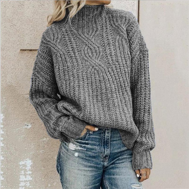 Solvay | Women's Cable-Knit Pullover Sweater - Grey - Image 2