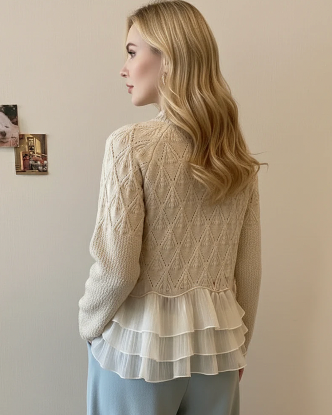 Soraya | Women's Cable Knit Ruffle Hem Sweater - Cream - Image 2