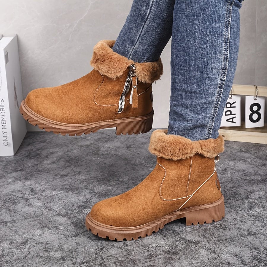 Sorcha | Women's Fur Lined Winter Ankle Boots - Camel - Image 2