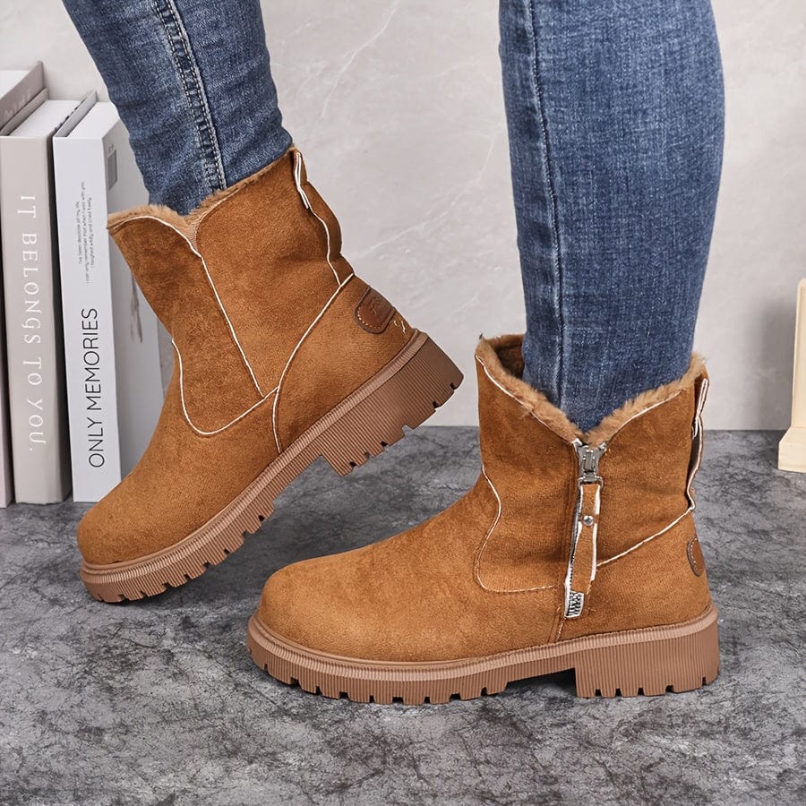 Sorcha | Women's Fur Lined Winter Ankle Boots - Camel - Image 7