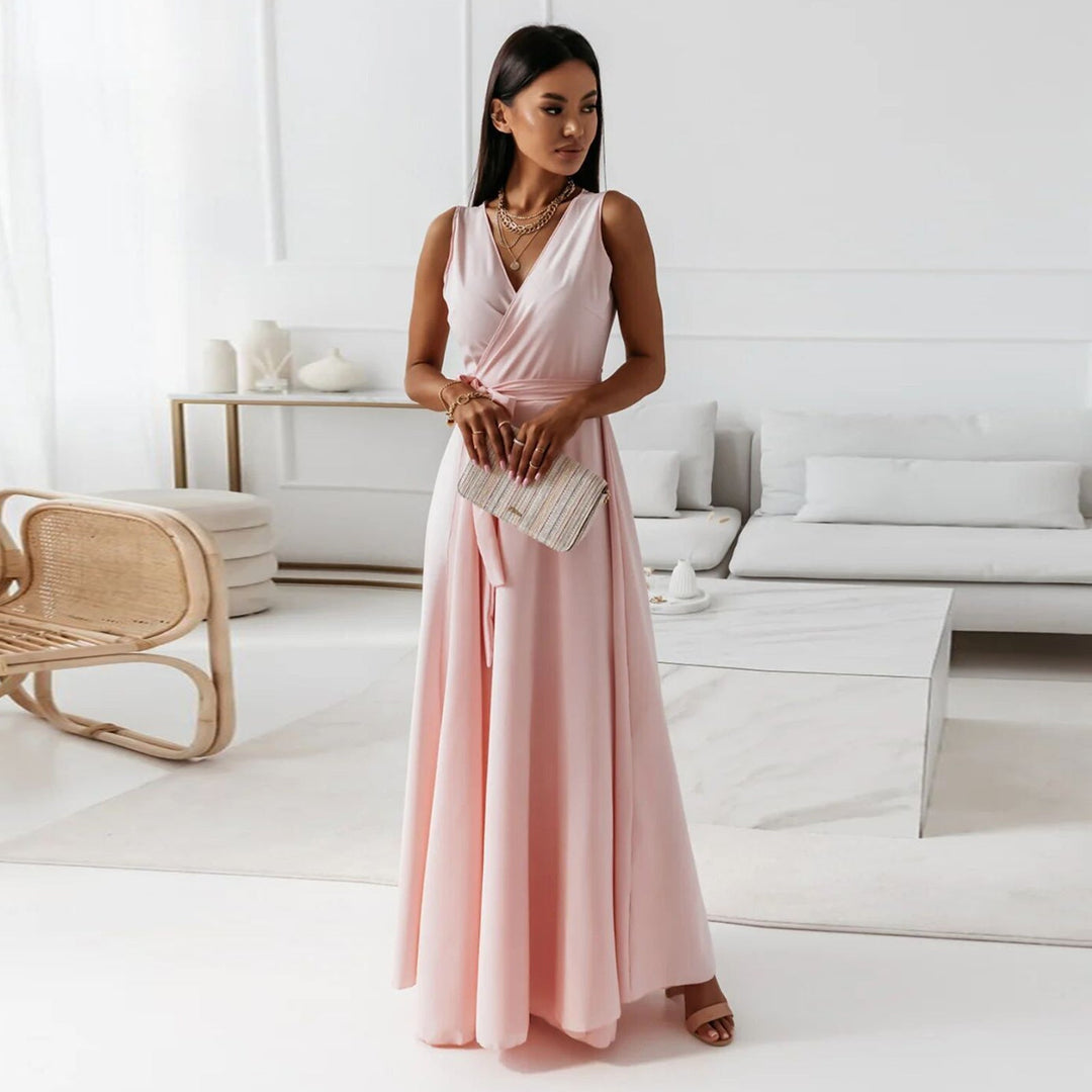 Sorenza | Women's V-Neck Wrap Maxi Dress - Light Pink - Image 1