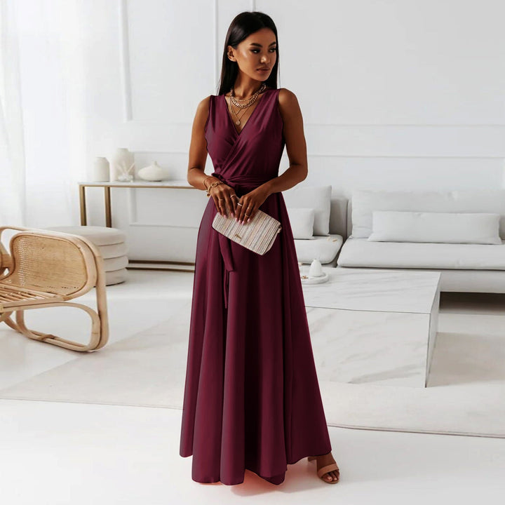 Sorenza | Women's V-Neck Wrap Maxi Dress - Light Pink - Image 3