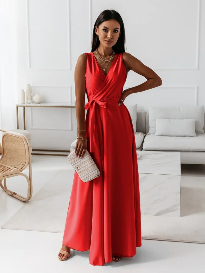 Sorenza | Women's V-Neck Wrap Maxi Dress - Light Pink - Image 4