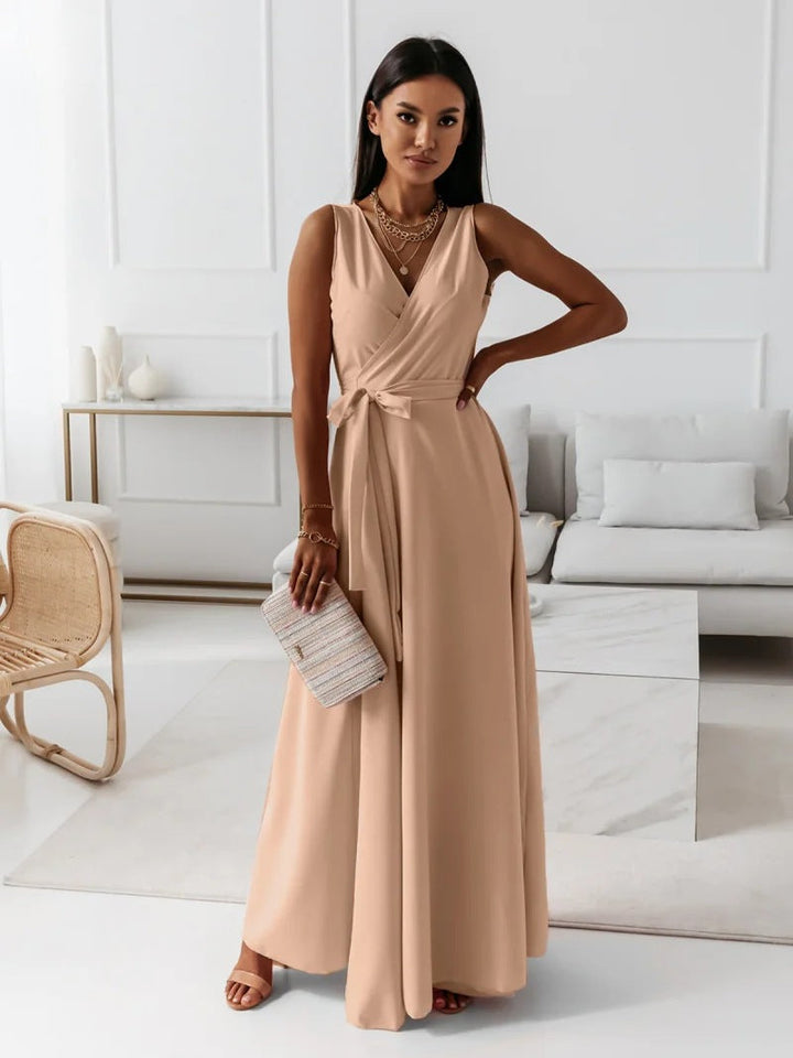 Sorenza | Women's V-Neck Wrap Maxi Dress - Light Pink - Image 5