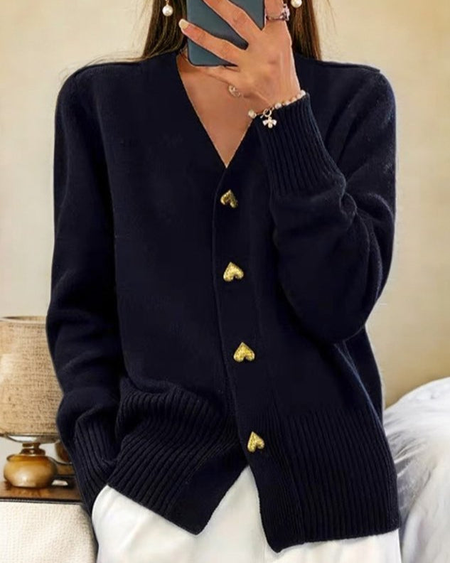 Brooke™ | Elegant Heart Button Cardigan