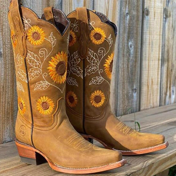 Sunniva | Women's Wide Calf Western Cowboy Boots - Camel - Image 1