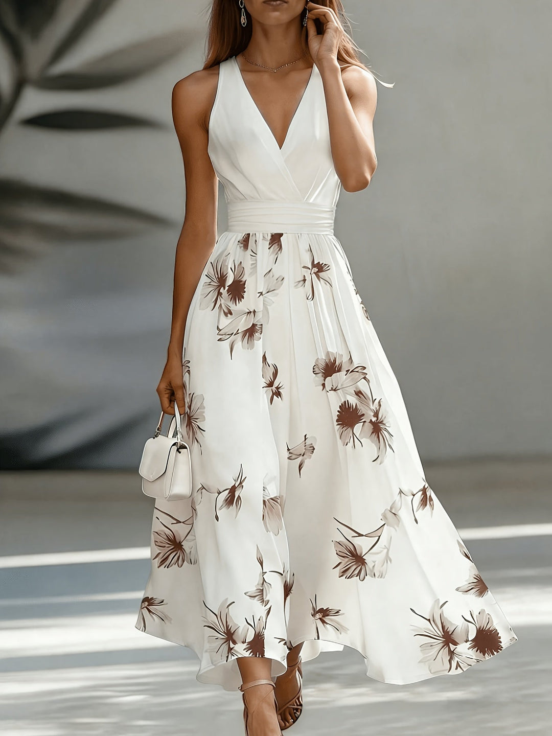 Sylvie | Women's V-Neck Floral Print Sleeveless Maxi Dress - Floral - Image 4