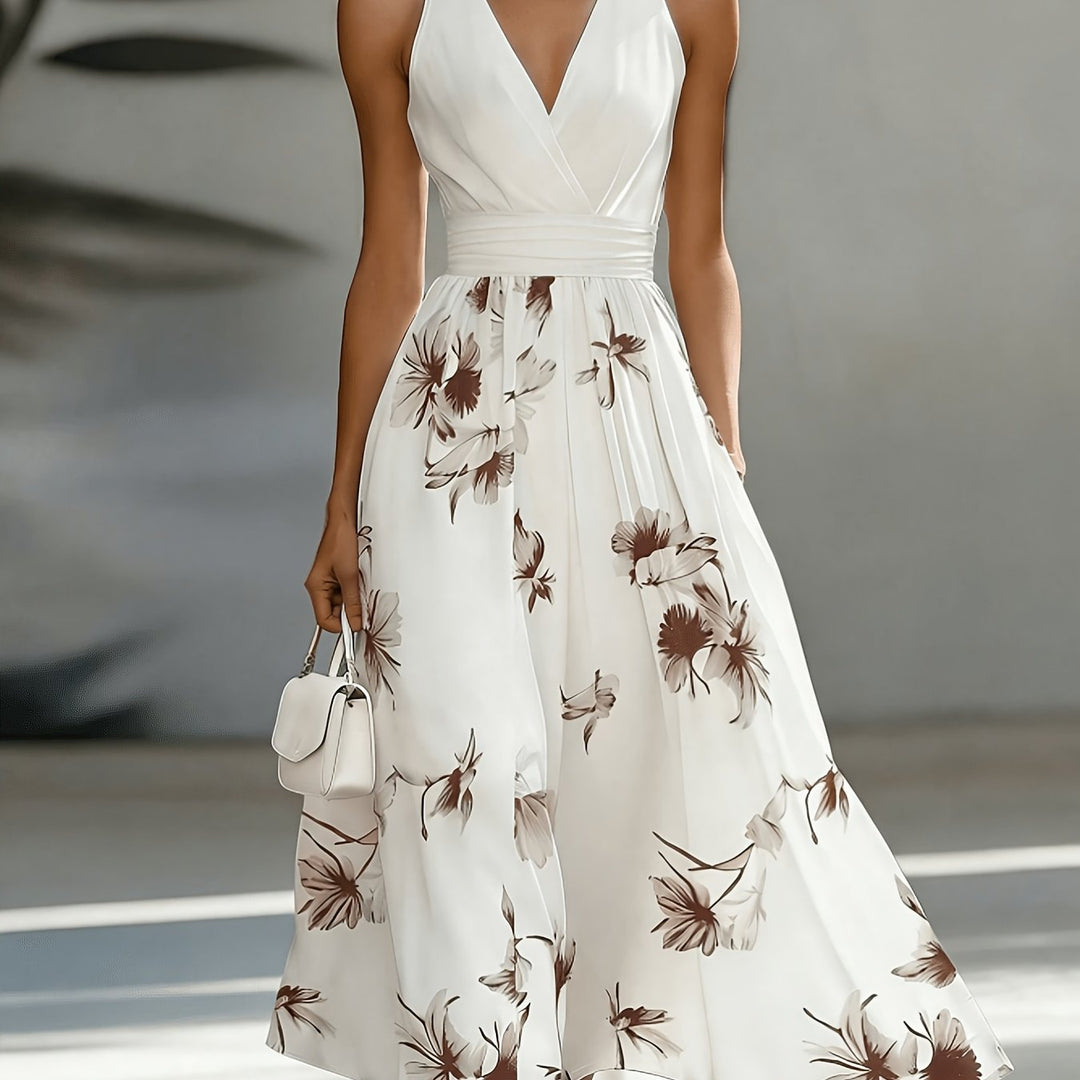 Sylvie | Women's V-Neck Floral Print Sleeveless Maxi Dress - Floral - Image 5