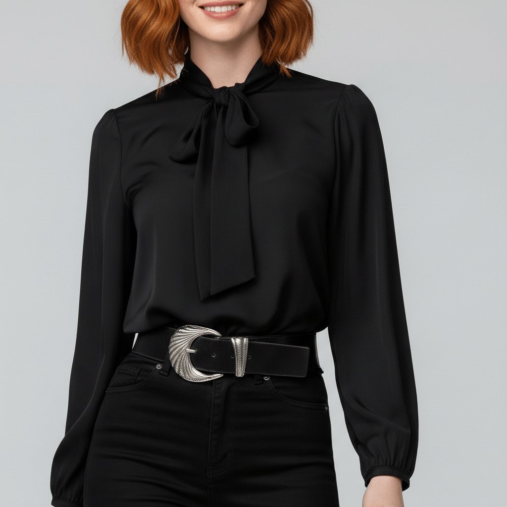 Tallulah | Women's Bow Tie Neck Long Sleeve Blouse - Red - Image 10