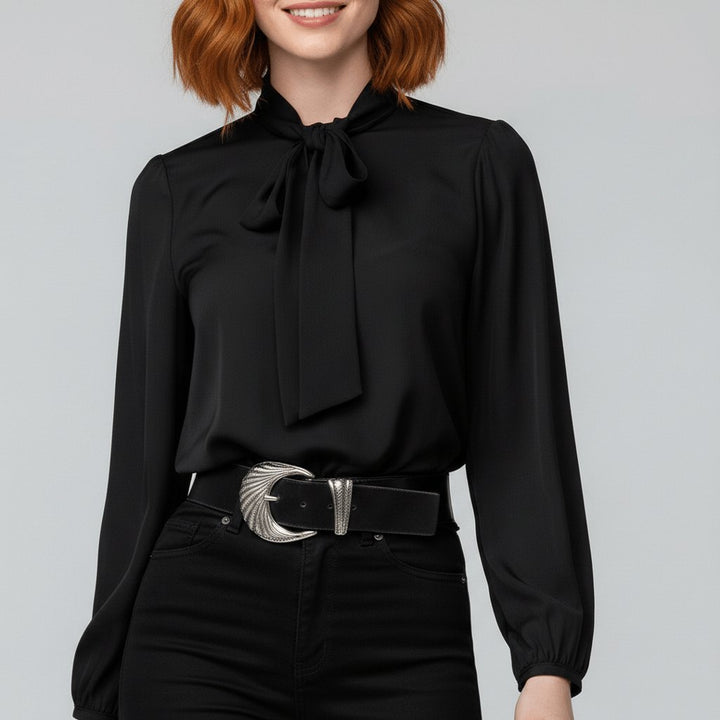 Tallulah | Women's Bow Tie Neck Long Sleeve Blouse - Red - Image 10