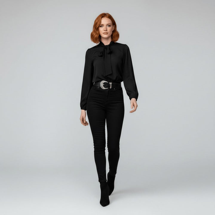 Tallulah | Women's Bow Tie Neck Long Sleeve Blouse - Red - Image 11