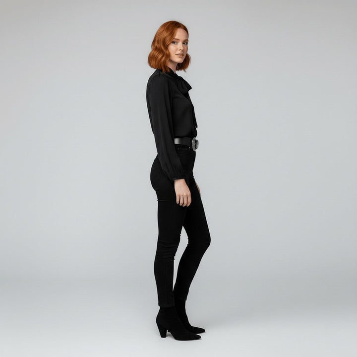Tallulah | Women's Bow Tie Neck Long Sleeve Blouse - Red - Image 12