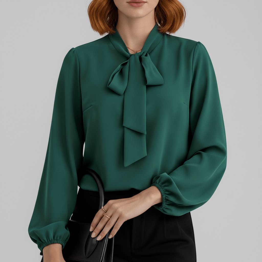 Tallulah | Women's Bow Tie Neck Long Sleeve Blouse - Red - Image 4