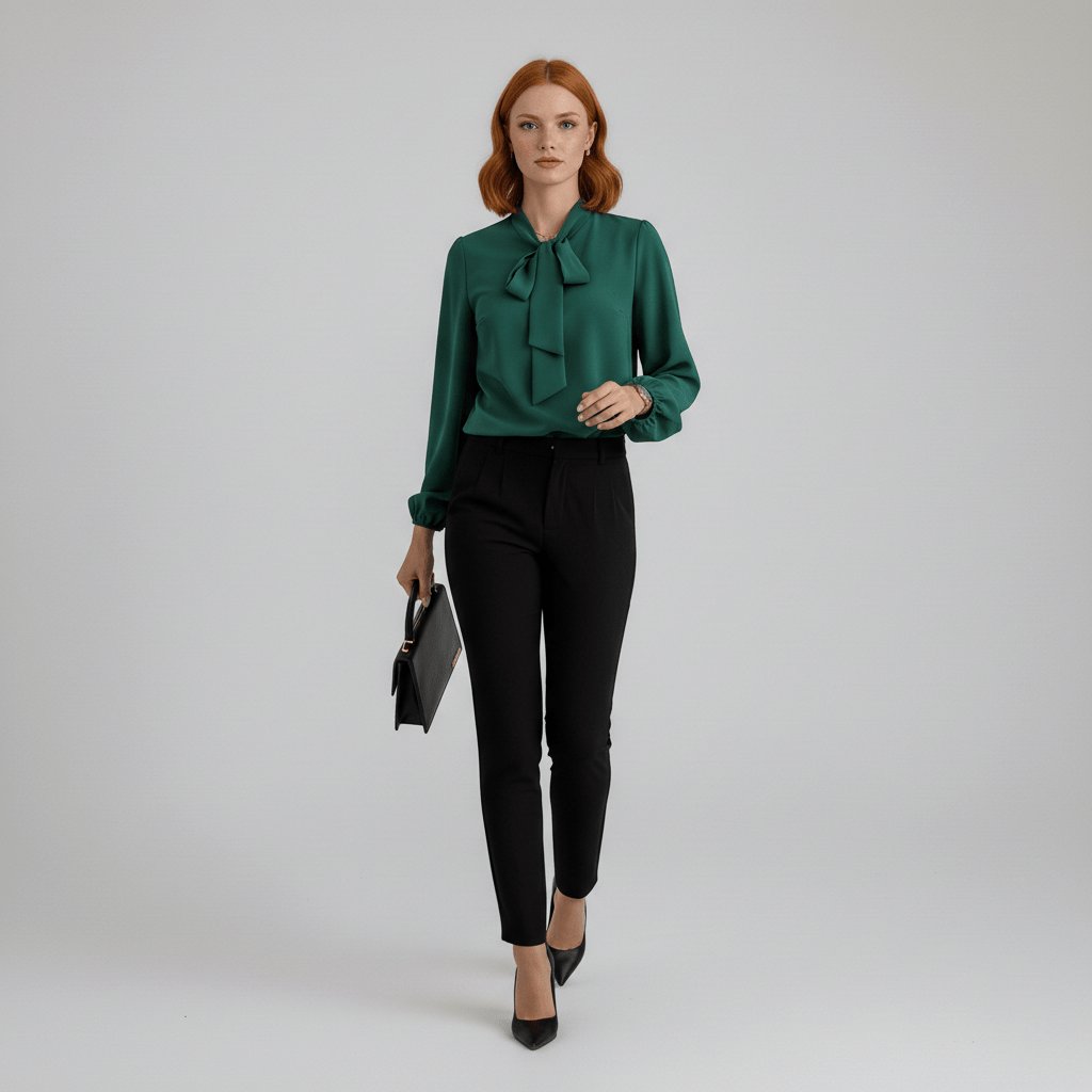 Tallulah | Women's Bow Tie Neck Long Sleeve Blouse - Red - Image 5
