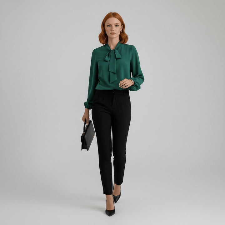 Tallulah | Women's Bow Tie Neck Long Sleeve Blouse - Red - Image 5