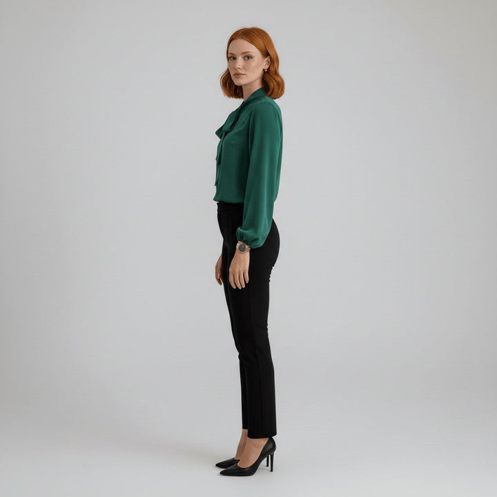 Tallulah | Women's Bow Tie Neck Long Sleeve Blouse - Red - Image 6