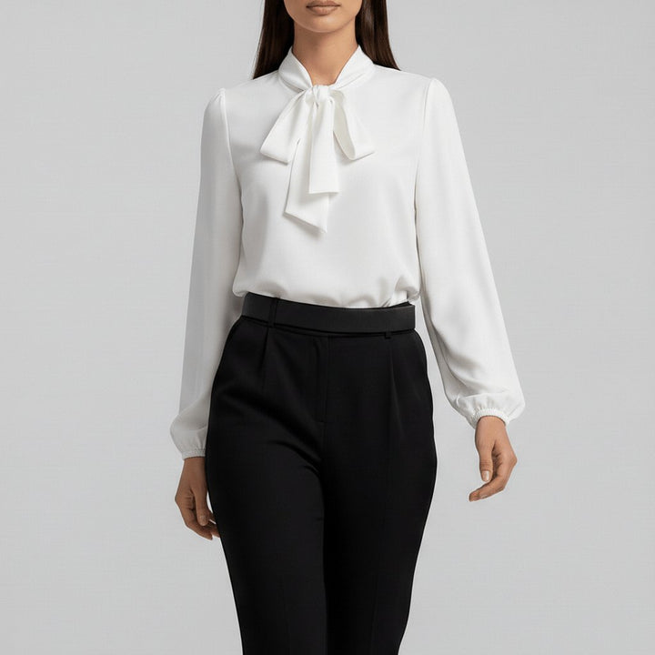 Tallulah | Women's Bow Tie Neck Long Sleeve Blouse - Red - Image 7