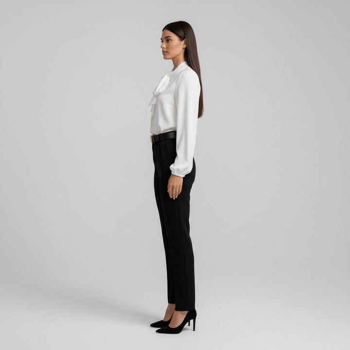 Tallulah | Women's Bow Tie Neck Long Sleeve Blouse - Red - Image 9