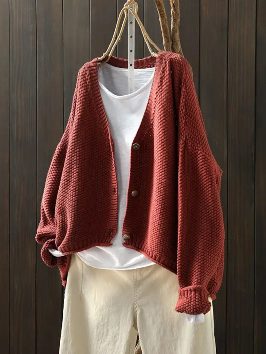 Talveth | Women's Oversized Knit Cardigan Sweater - Red - Image 1