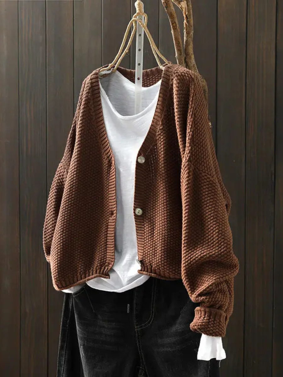 Talveth | Women's Oversized Knit Cardigan Sweater - Red - Image 2