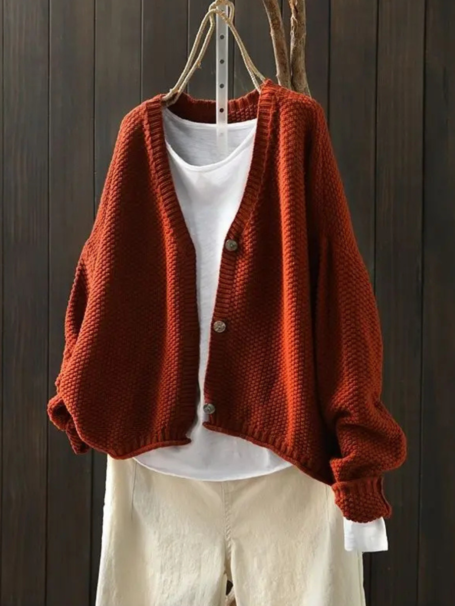 Talveth | Women's Oversized Knit Cardigan Sweater - Red - Image 3
