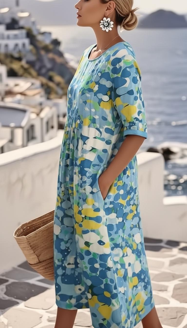 Tamsin | Women's Abstract Print Short Sleeve Midi Dress - Image 2