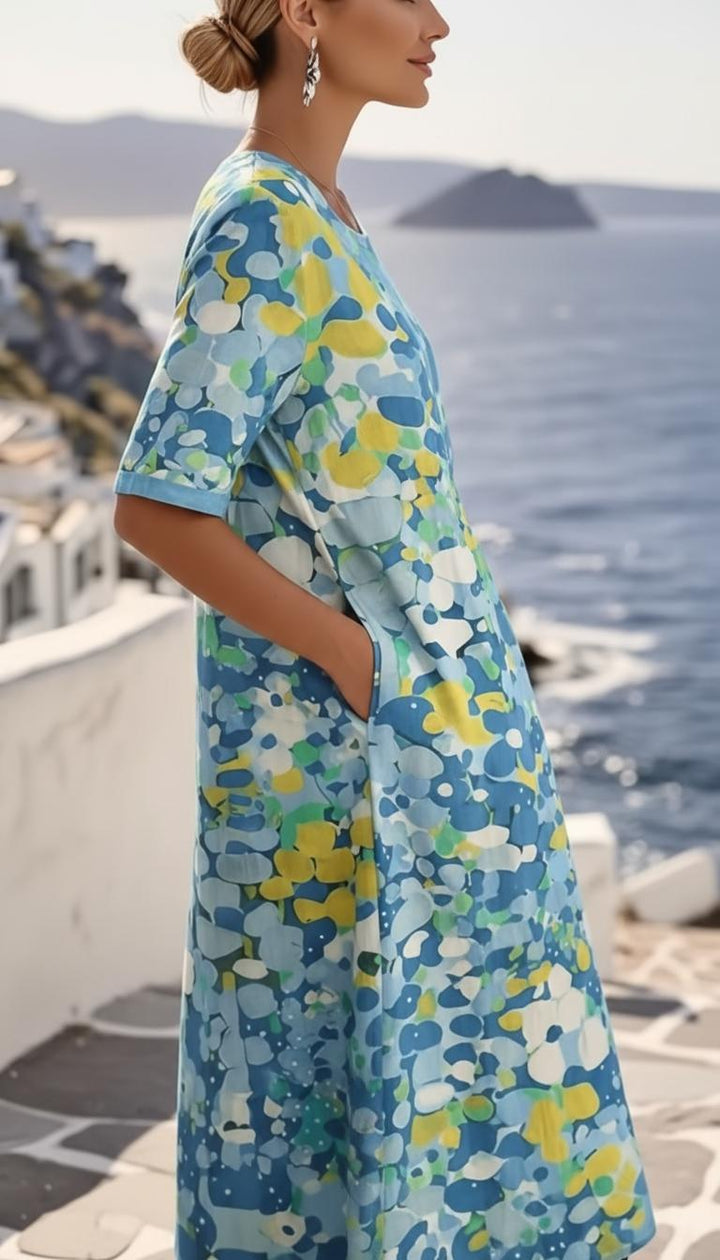 Tamsin | Women's Abstract Print Short Sleeve Midi Dress - Image 3