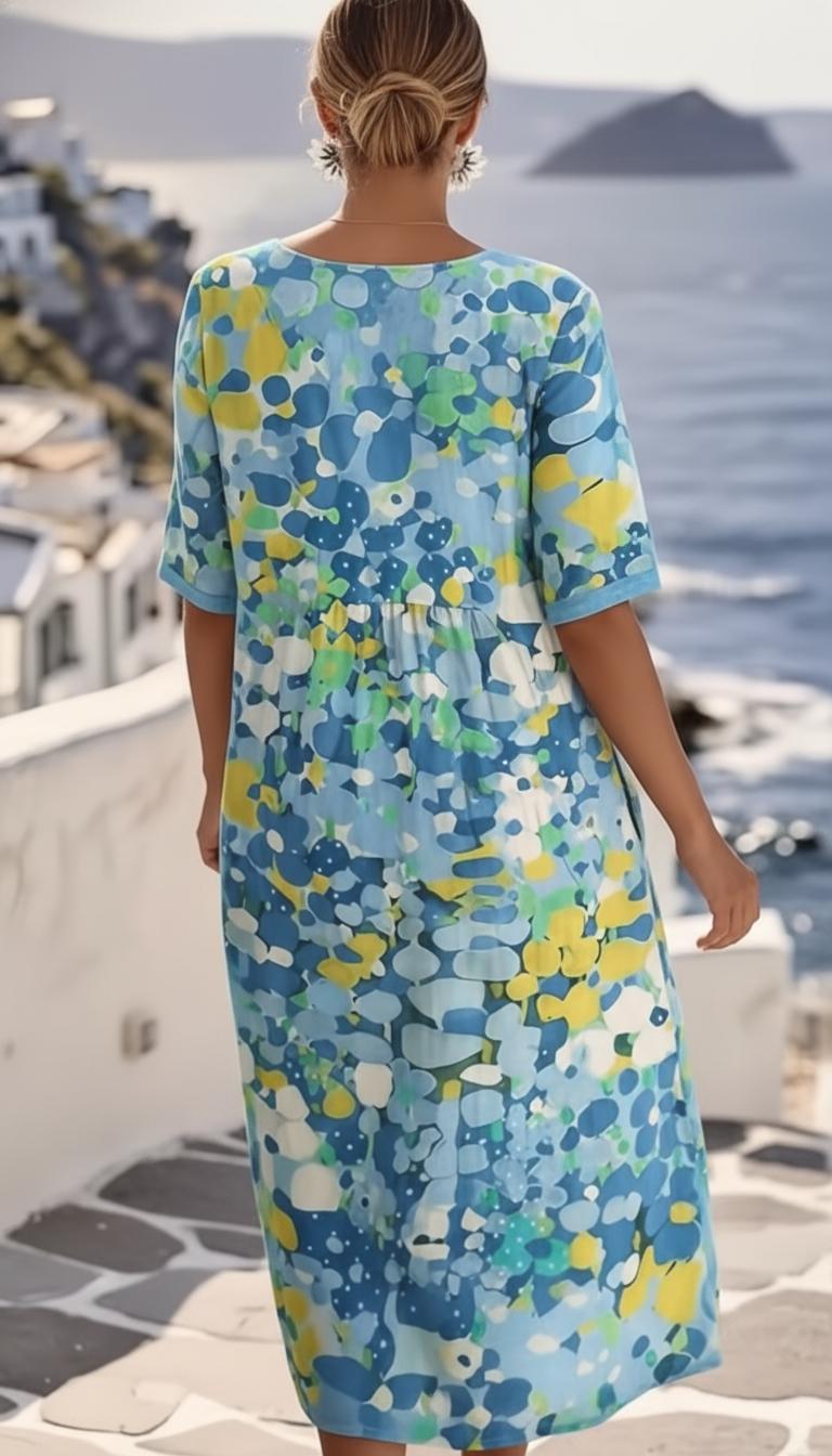 Tamsin | Women's Abstract Print Short Sleeve Midi Dress - Image 4
