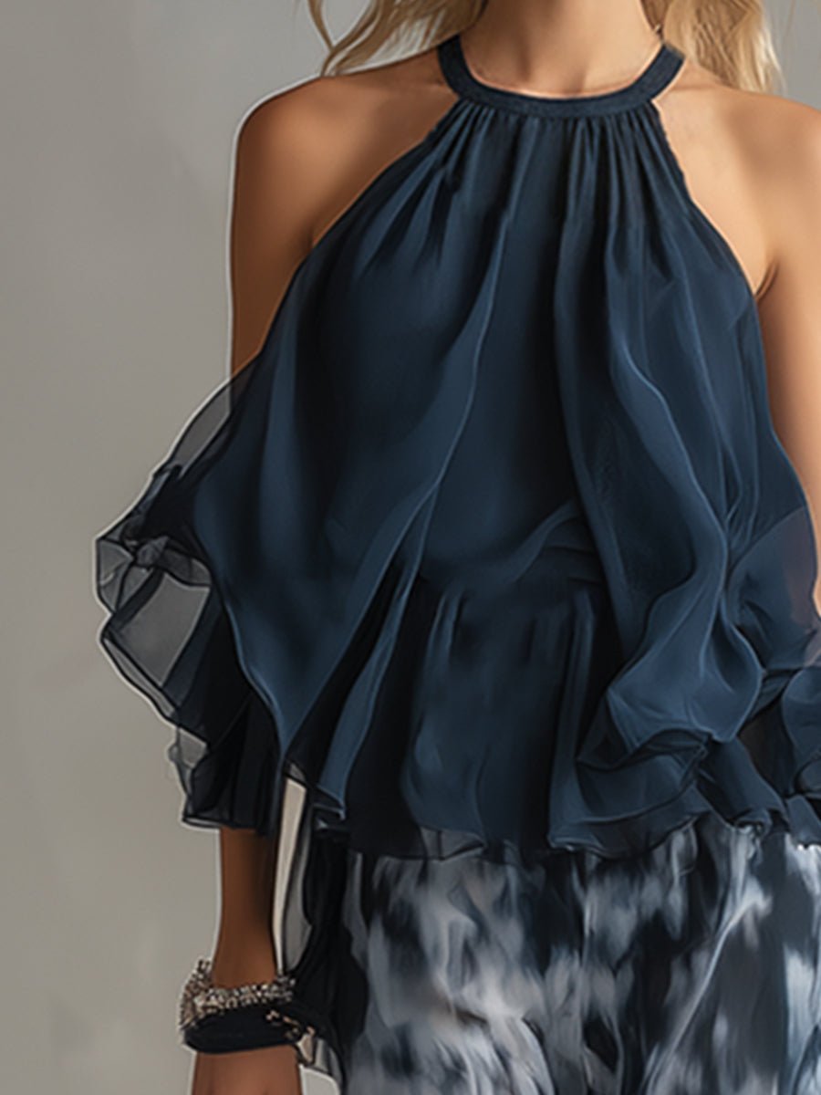 Tatum | Women's Halter Neck Ruffle Top Wide Leg Pants Set - Tie Dye - Image 5